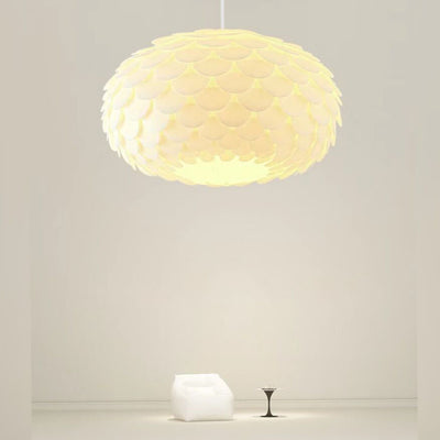 Modern Minimalist Cream Pine Cone Round Dome 1-Light Pendant Light