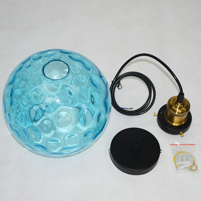 Contemporary Coastal Orb Aqua Glass 1-Light Pendant Light For Bedroom