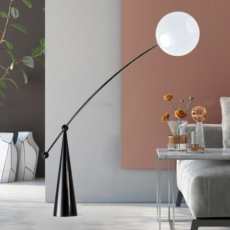 Zeitgenössische kreative konische Basis Angelrute Orb Eisen Glas 1-Licht Stehlampe für Wohnzimmer 