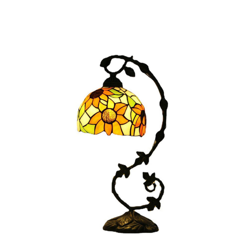 Tiffany Rustic Rose Stained Glass Vine Resin 1-Light Table Lamp