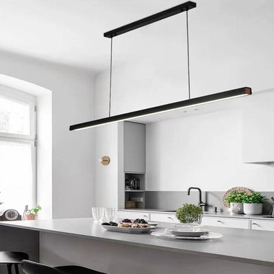 Modern Minimalist Walnut Aluminum Straight Line LED Island Light Chandelier For Dining Room