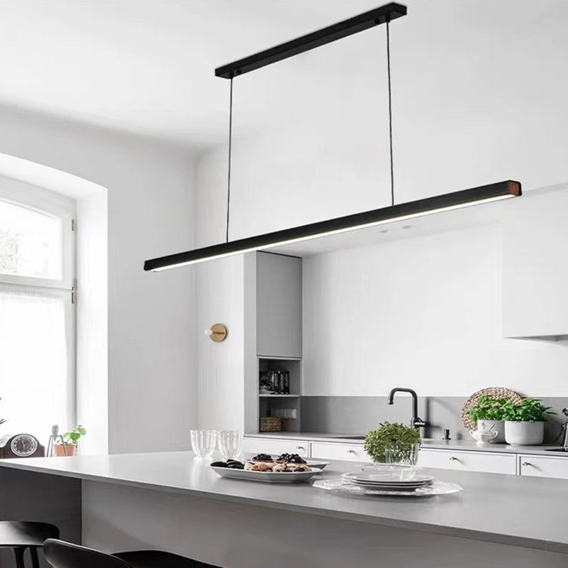 Modern Minimalist Walnut Aluminum Straight Line LED Island Light Chandelier For Dining Room
