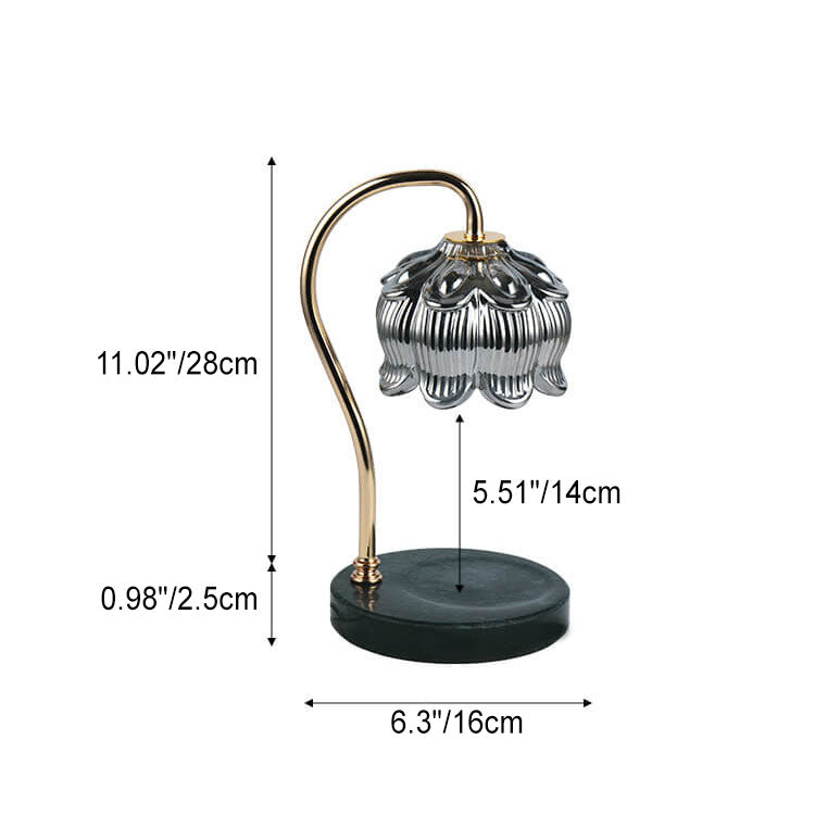 Lámpara de mesa de cera derretida de 1 luz con diseño de orquídea campana creativa japonesa base de mármol de madera 