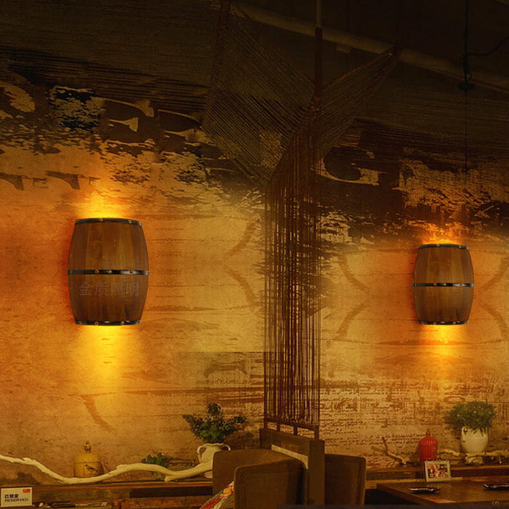 Contemporary Industrial Half Barrel Wood Hardware LED Wall Sconce Lamp for Living Room