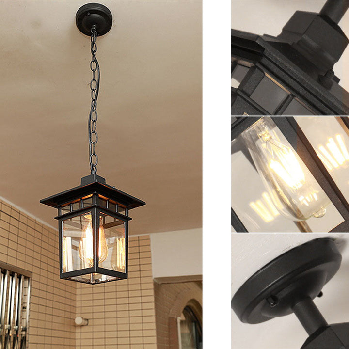Suspension étanche pour patio à 1 lumière en verre et aluminium, cage carrée européenne extérieure 