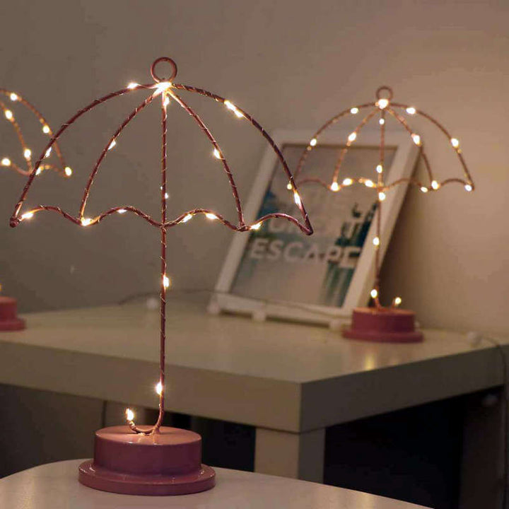 Parapluie créatif en fer rose, LED, batterie décorative, veilleuse USB, lampe de Table 