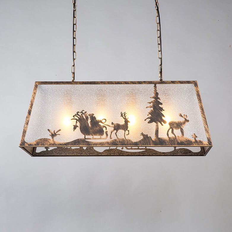 Vintage Iron Trapezoid Plum Deer Design 1/4 Light Chandelier
