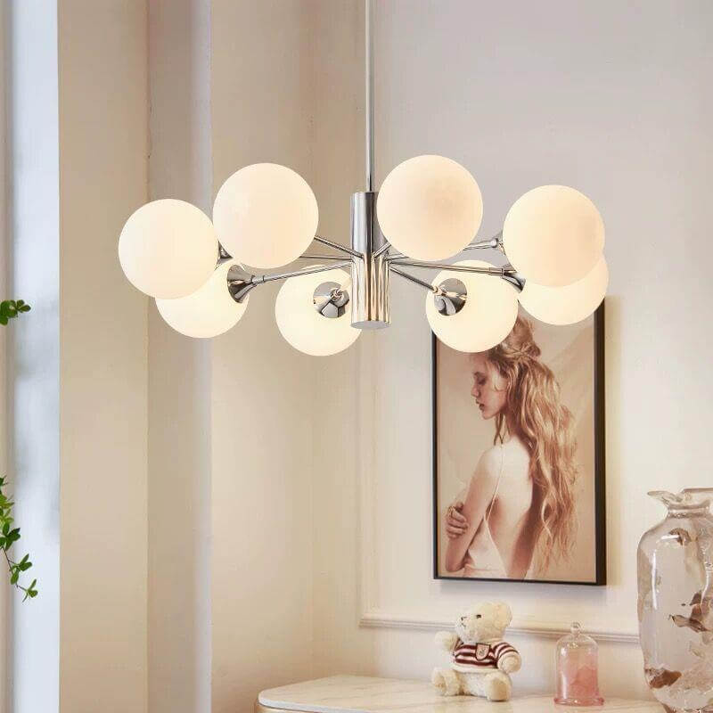 Modern Light Luxury White Round Ball Glass Iron 3/5/8-Light Chandelier