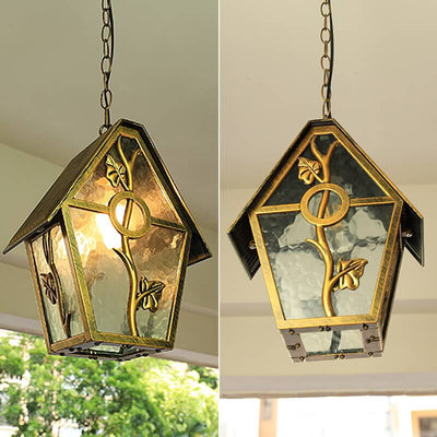 European Outdoor House Shape Waterproof Glass Aluminum 1-Light Pendant Light