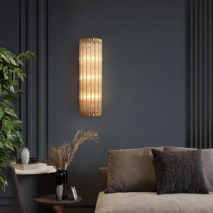 Moderne Luxus rechteckige Halbzylinder Kupfer Glas 2/3 Licht Wandleuchte 