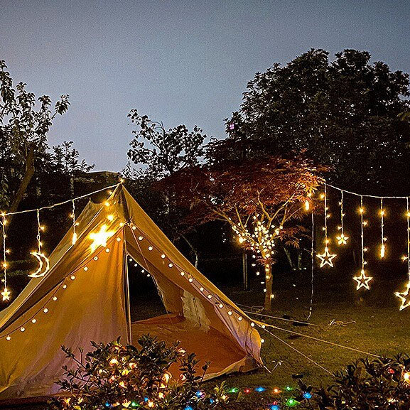 LED-Solar-Stern-Mond-Vorhang-Licht-Weihnachtsterrasse im Freien Dekorative Camping-Schnur-Lichter 