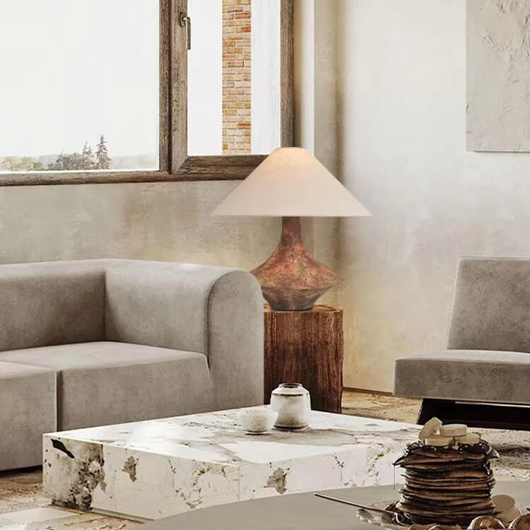 Lampe de table 1 lumière en céramique avec base en cône vintage Wabi-Sabi 