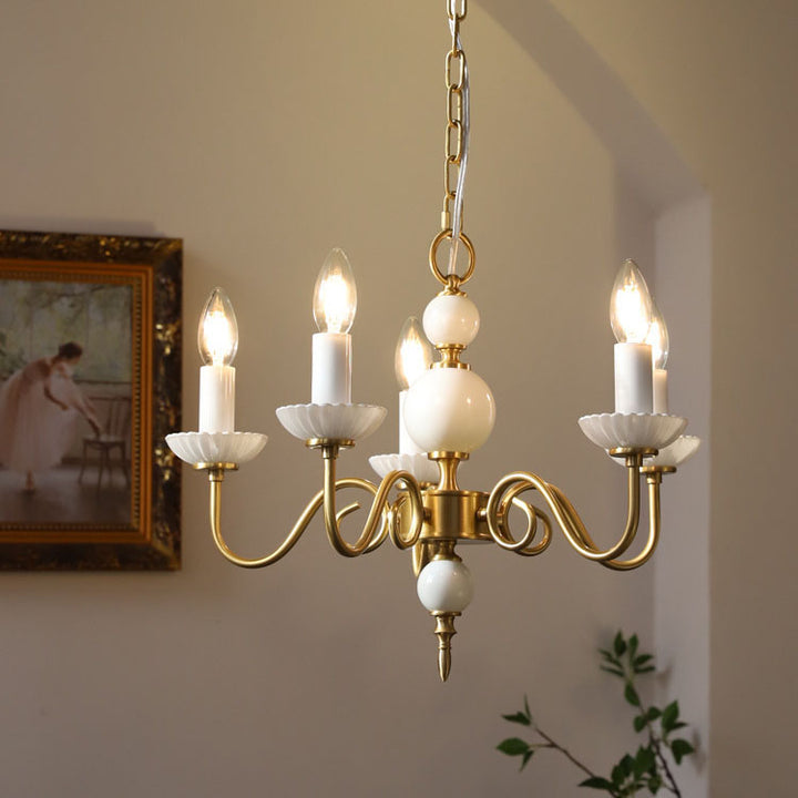European Light Luxury 3/5-Light All Brass Glass Chandelier