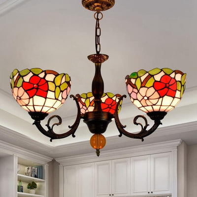 Tiffany Rustic Floral Stained Glass 3-Light Chandelier