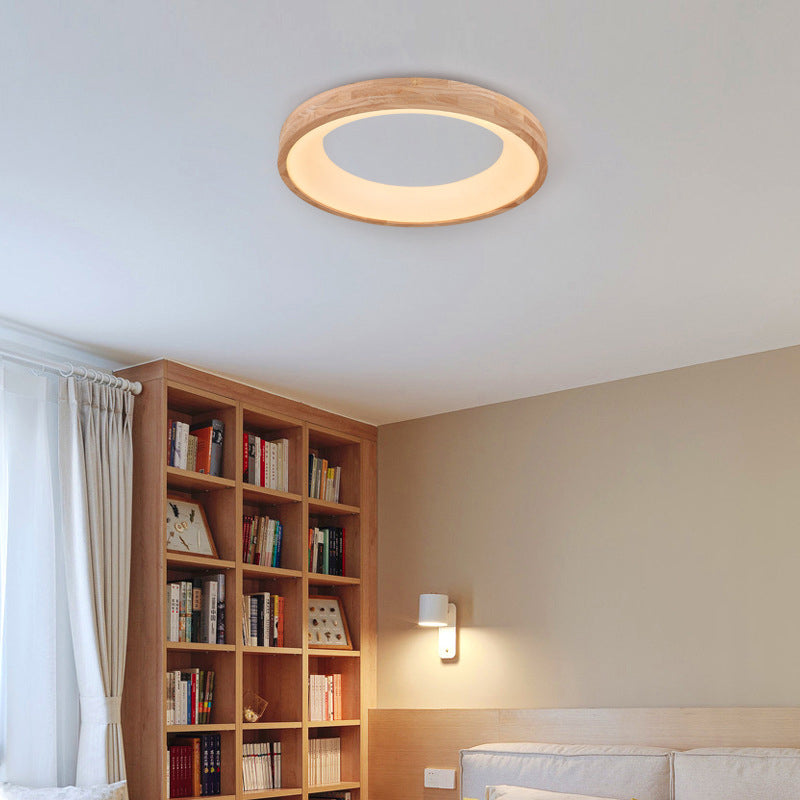 Nordic Minimalist Log Wood Round LED Flush Mount Ceiling Light