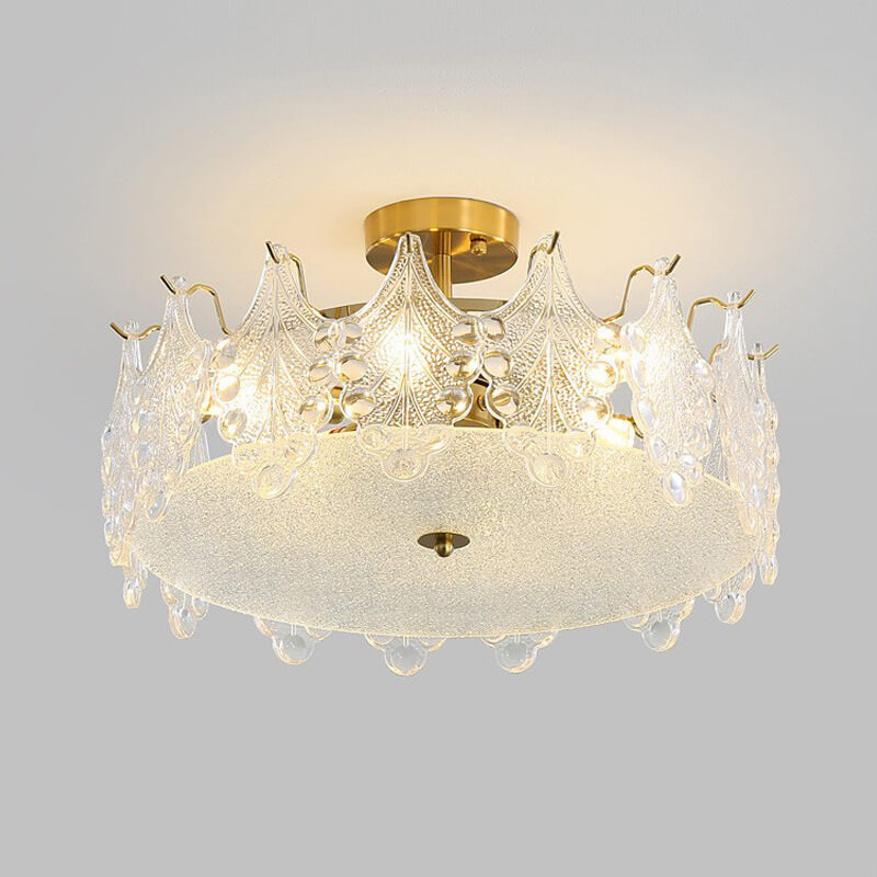Lámpara de Techo Semi-empotrada Redonda de Cristal de Lujo Francés con 5/6/8 Luces 