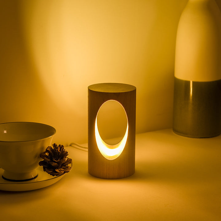 Lampe de table USB à colonne rectangulaire en bois massif japonais, veilleuse LED 