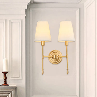 Modern Minimalist Brass Fabric Glass Straight Arm 1/2 Light Wall Sconce Lamp