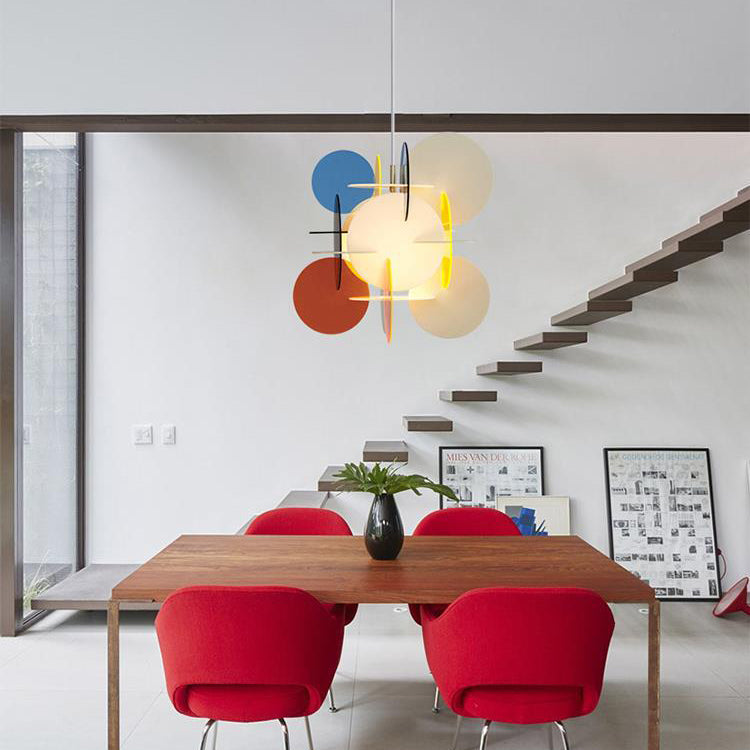 Contemporary Scandinavian Macaron Acrylic Round Sheet Splicing 1-Light Pendant Light For Dining Room