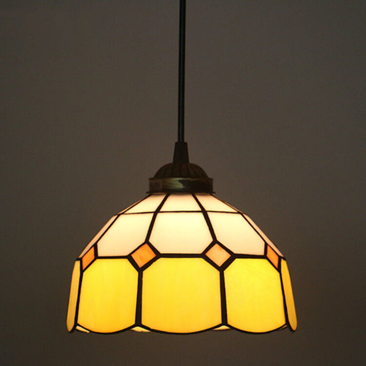 Traditional Tiffany Stained Glass Iron Dome Shade Round 1-Light Pendant Light for Living Room