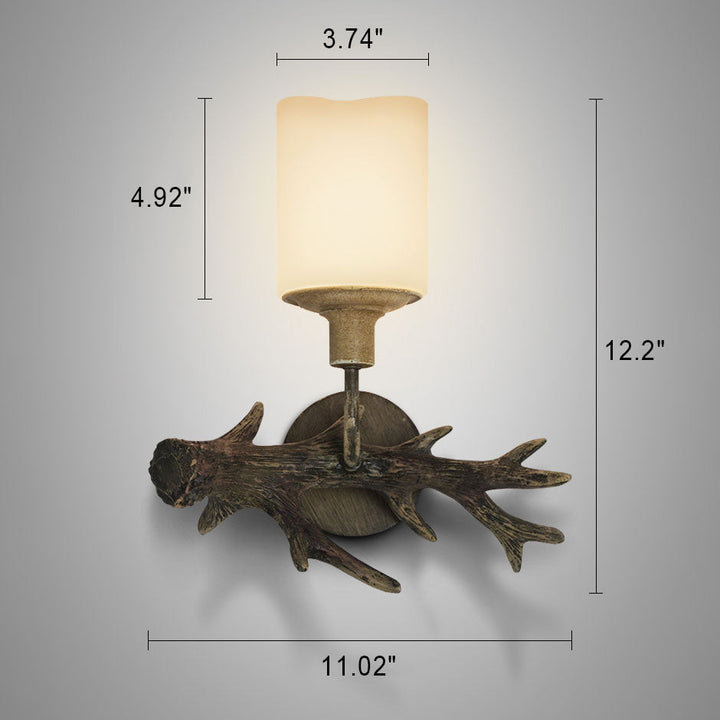 Contemporary Industrial Antler Resin Glass Cylinder 1-Light Wall Sconce Lamp For Living Room &amp; Bedroom