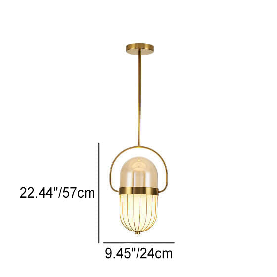Modern Light Luxury Cognac Glass Oval Gold Ring 1-Light Pendant Light