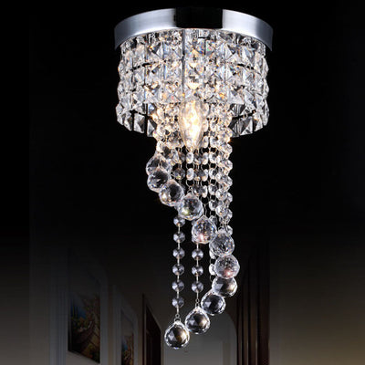 Modern Luxury Round Crystal Hanging 1-Light Flush Mount Ceiling Light