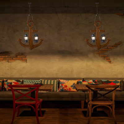 Candelabro de isla de 2 luces con ancla de barco industrial retro 