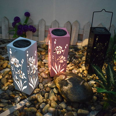 Solar Butterfly Rose Pattern Hollow Column LED Outdoor Waterproof Decorative Light