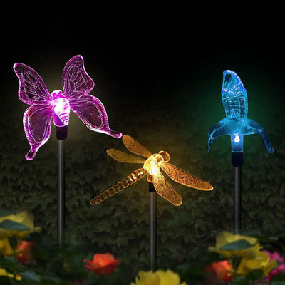 Solar Flower Butterfly Dragonfly Outdoor Courtyard LED Ground Insert Path Light