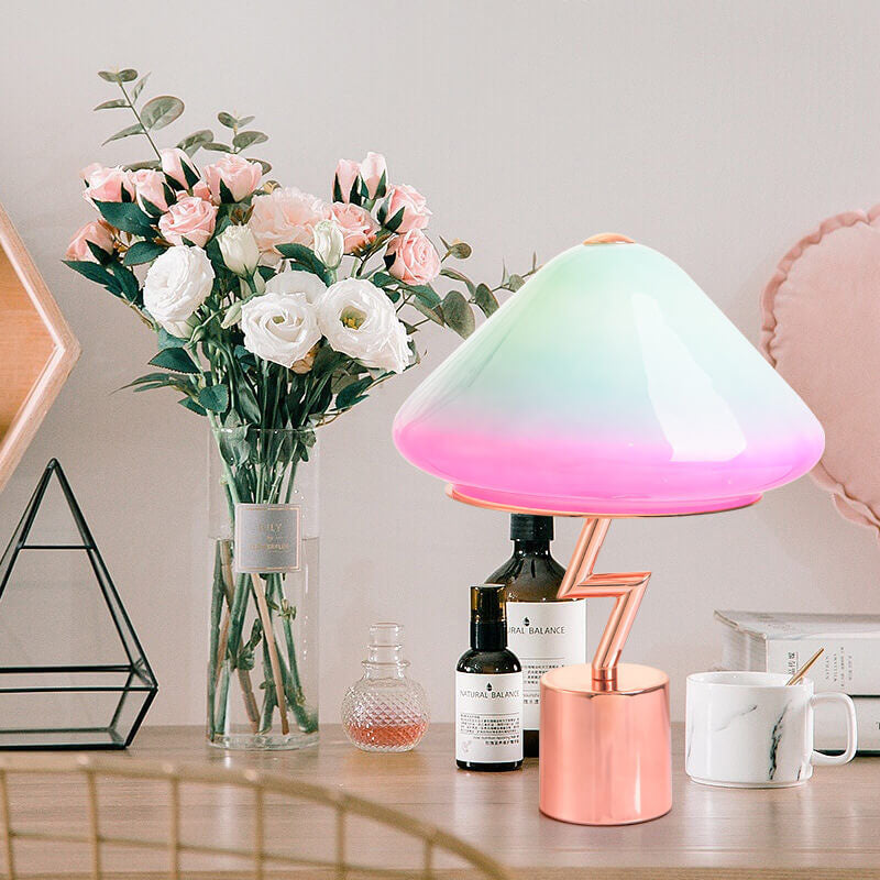 Lampe de table LED en verre, matériel créatif et moderne en forme de champignon coloré 