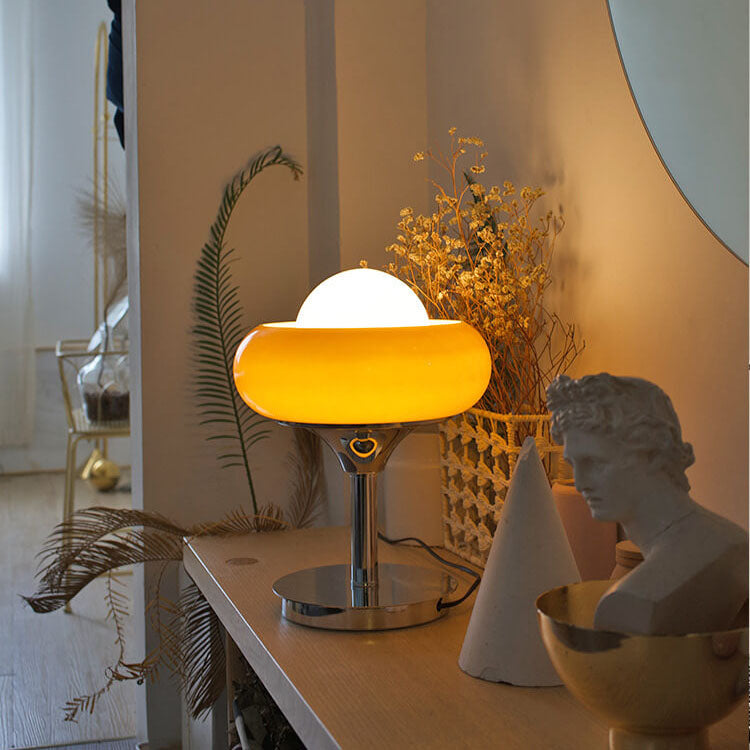 Vintage Glass Egg Tart Iron Base 1-Light Table Lamp