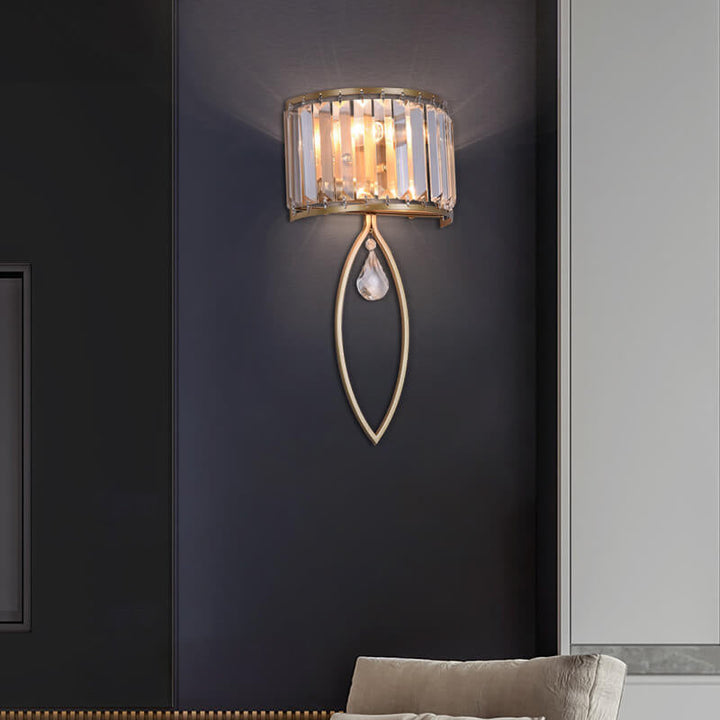 Aplique de pared de 2 luces con lámpara de anillo ovalado de media columna de cristal moderno de lujo 