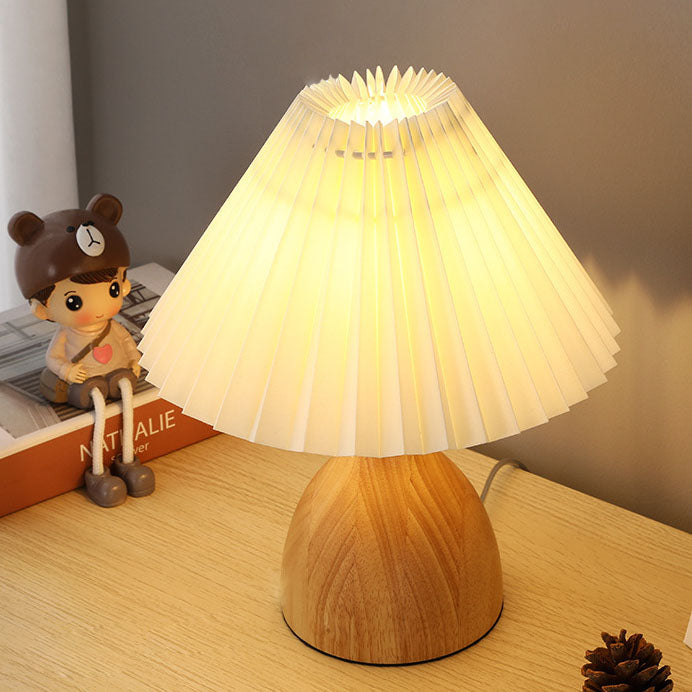 Zeitgenössische skandinavische Tischlampe mit massivem Holzfuß und PVC-Lampenschirm, 1-Licht für Schlafzimmer 