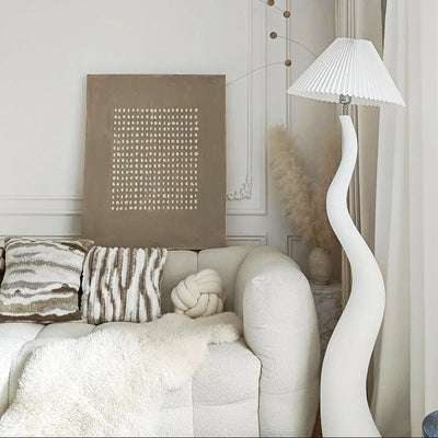 Contemporary Creative Tapered Waves Resin Fabric 1-Light Standing Floor Lamp For Bedroom