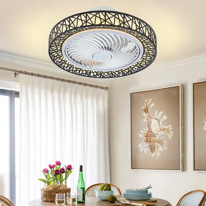 Modern Luxury Round Lace LED Flush Mount Ceiling Fan Light