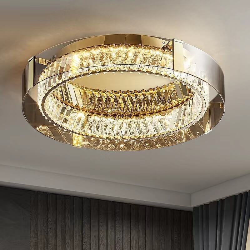 European Light Luxury Round Crystal LED Flush Mount Lighting