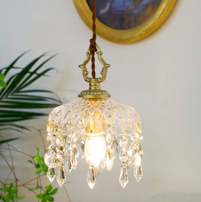 Vintage Decorative Floral Crystal 1-Light Pendant Light