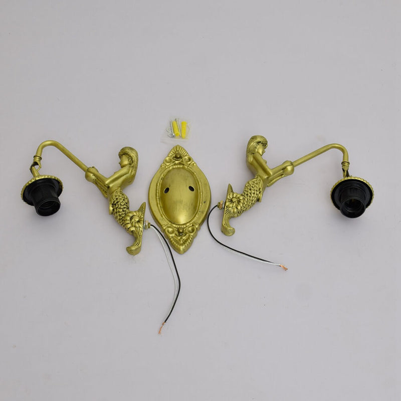 European Tiffany Mermaid Stained Glass 2-Light Wall Sconce Lamp