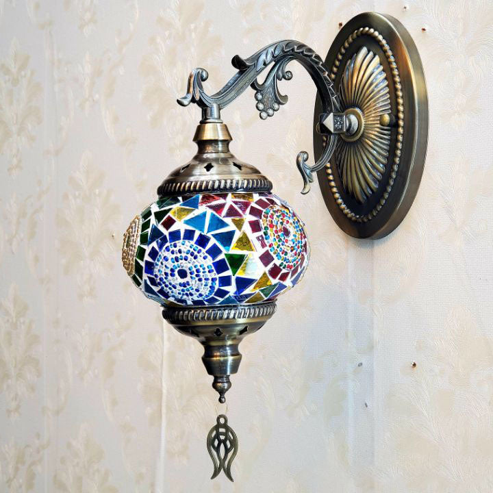 European Vintage Exotic Cracked Glass 1-Light Wall Sconce Lamp