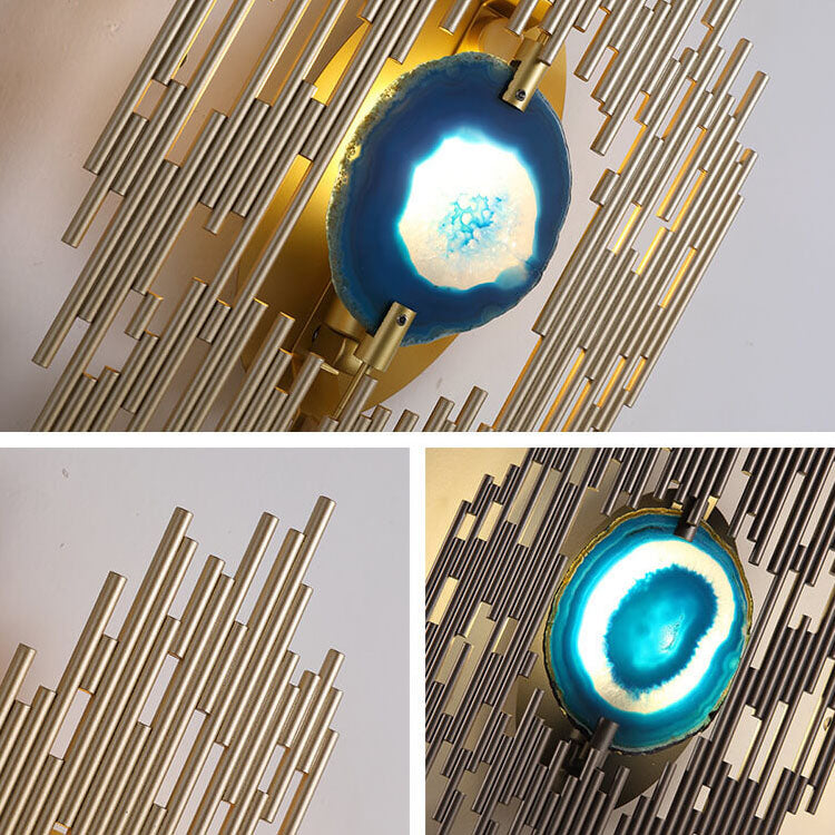 Nordische Licht Luxus Metallrohr Blaue Achat-Scheibe 1-Licht Wandleuchte 