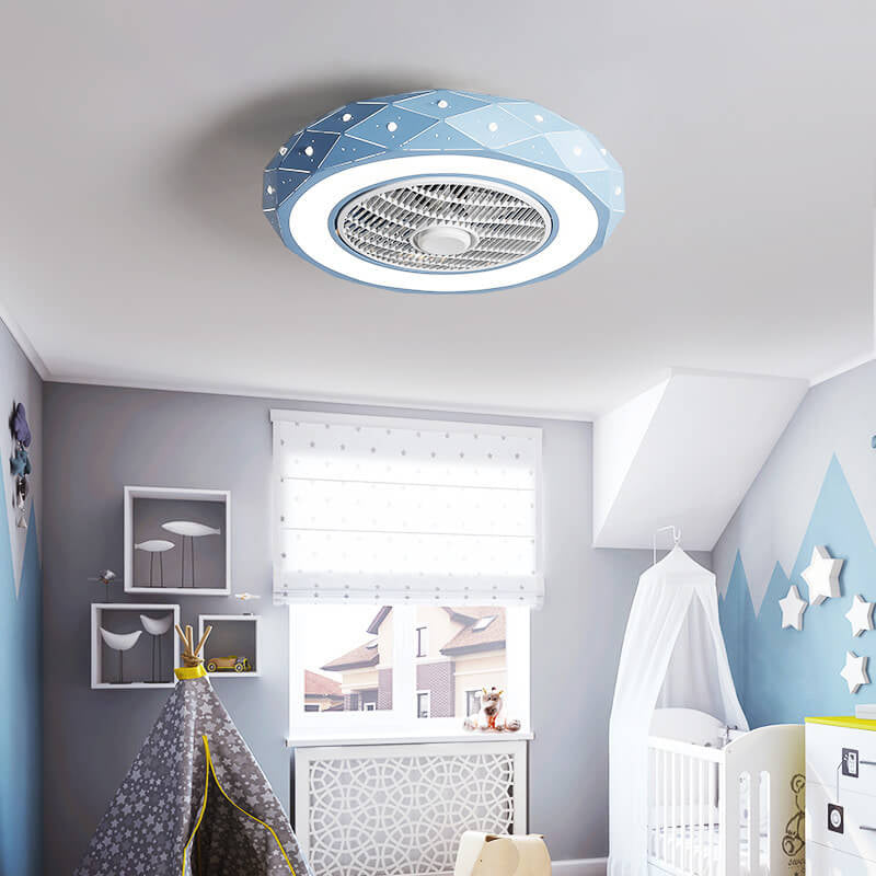 Nordic Minimalist Star Design Grid Lampshade LED Flush Mount Ceiling Fan Light