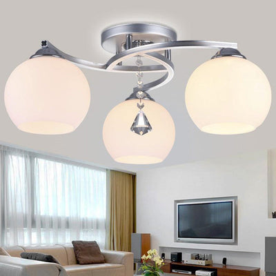 Modern Mid-Century Aluminum Frame Glass Ball Shade 3/5-Light Chandelier For Living Room