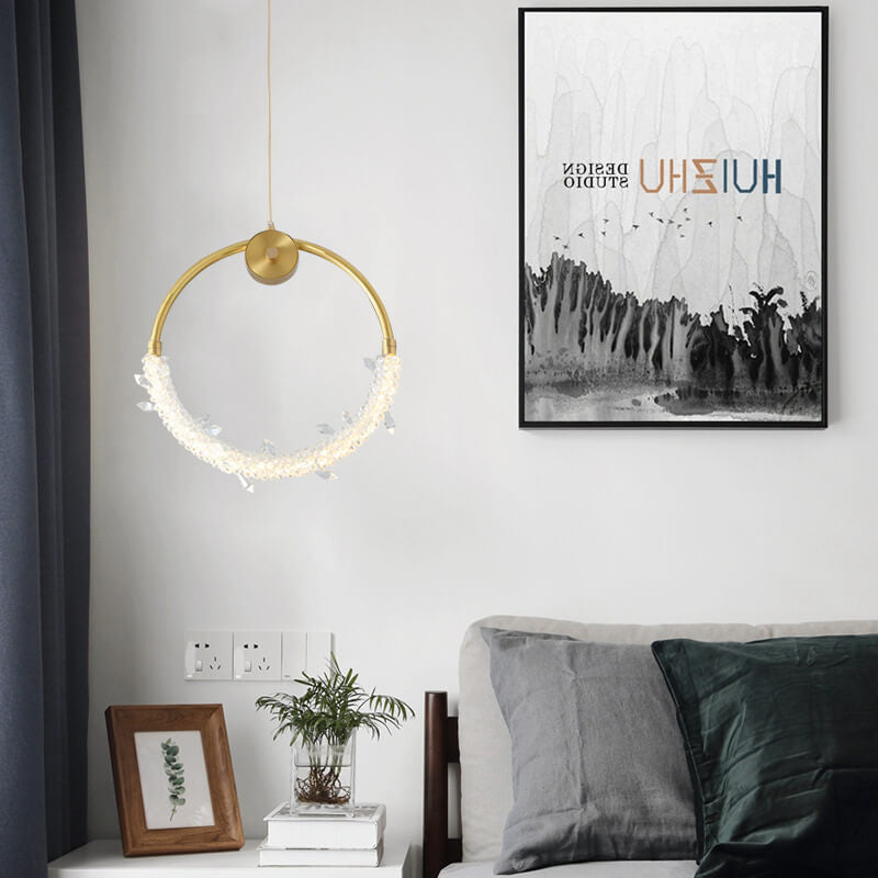 Nordic Luxury Circle Messing Eis Kristall LED Pendelleuchte 