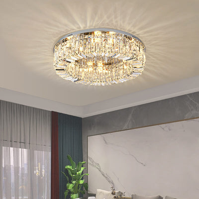 Modern Luxury Dazzling Prismatic Crystal Round Shade 5/8/12-Light Flush Mount Ceiling Light For Living Room