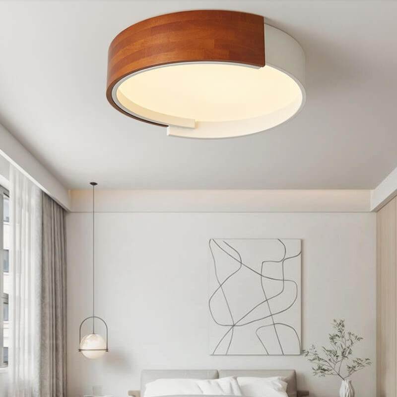 Modern Simple Round Wooden Log LED Flush Mount Ceiling Light