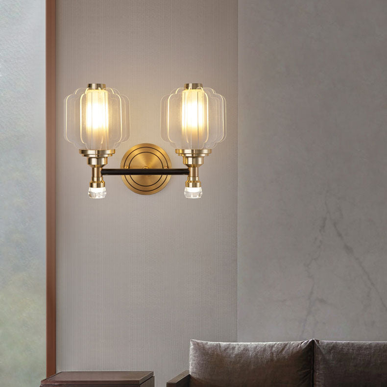 Modern Chinese Acrylic Brass Lantern 1/2 Light Wall Sconce Lamp