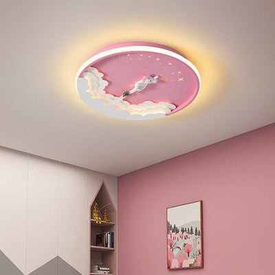 Modern Creative Cartoon Rocket Round LED Kids Flush Mount Ceiling Light