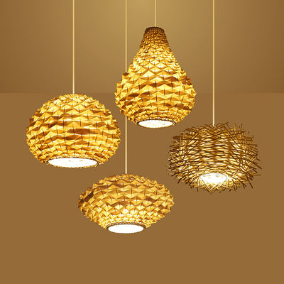 Lampe suspendue chinoise moderne à 1 lumière en forme d'ananas tissé en rotin 