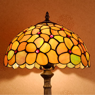 Vintage Tiffany Flower Pattern Dome Stained Glass 1-Light Table Lamp